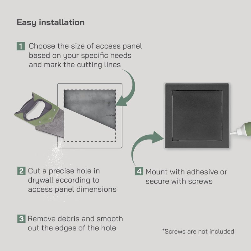 Vent Systems 6'' x 6'' Inch Anthracite Metal Access Panel with Click Function - Easy Access Doors - Access Panel for Drywall, Wall, Electrical and Plumbing Service Door - Image 5
